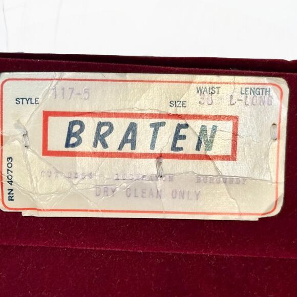 Vintage 70s Braten Velvet Pants 36x32 Burgundy Red NOS Wide Leg Party Retro Glam - Picture 8 of 10